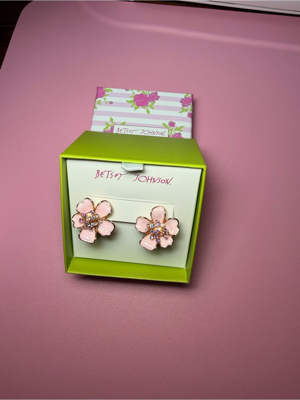 Betsey Johnson Pink Enamel Flower Earrings